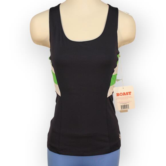 BOAST USA Womens Active Cross Tank Small Navy Green White Stretch Bra - Picture 2 of 9